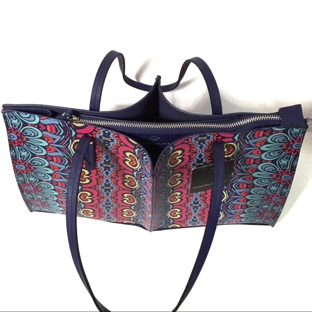 Nanette Lepore Tote NWT Tabetha Carry All Handbag Blue Multicolor Vegan Leather